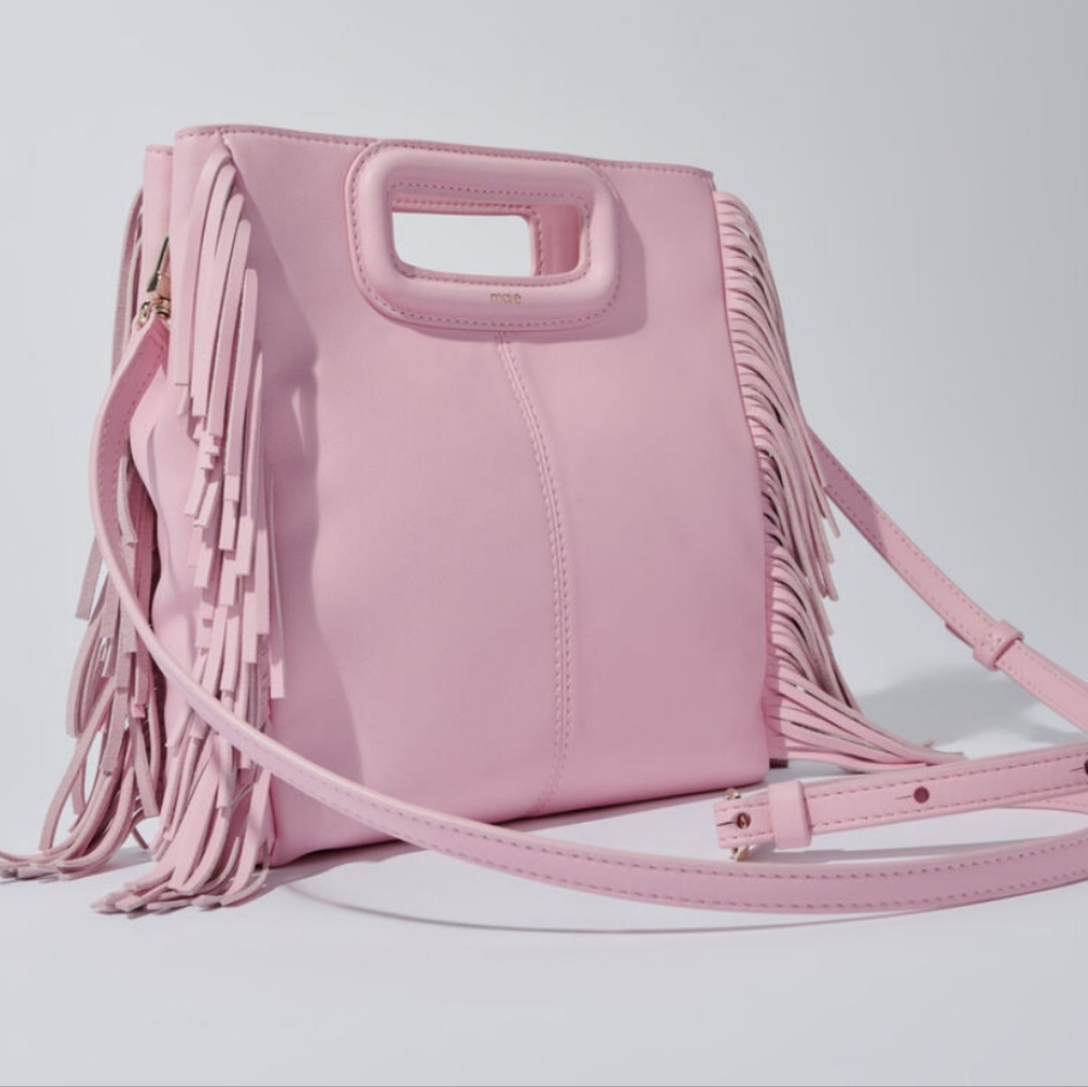 NWT Maje M bag fringe smooth leather rose pink - Picture 15 of 15